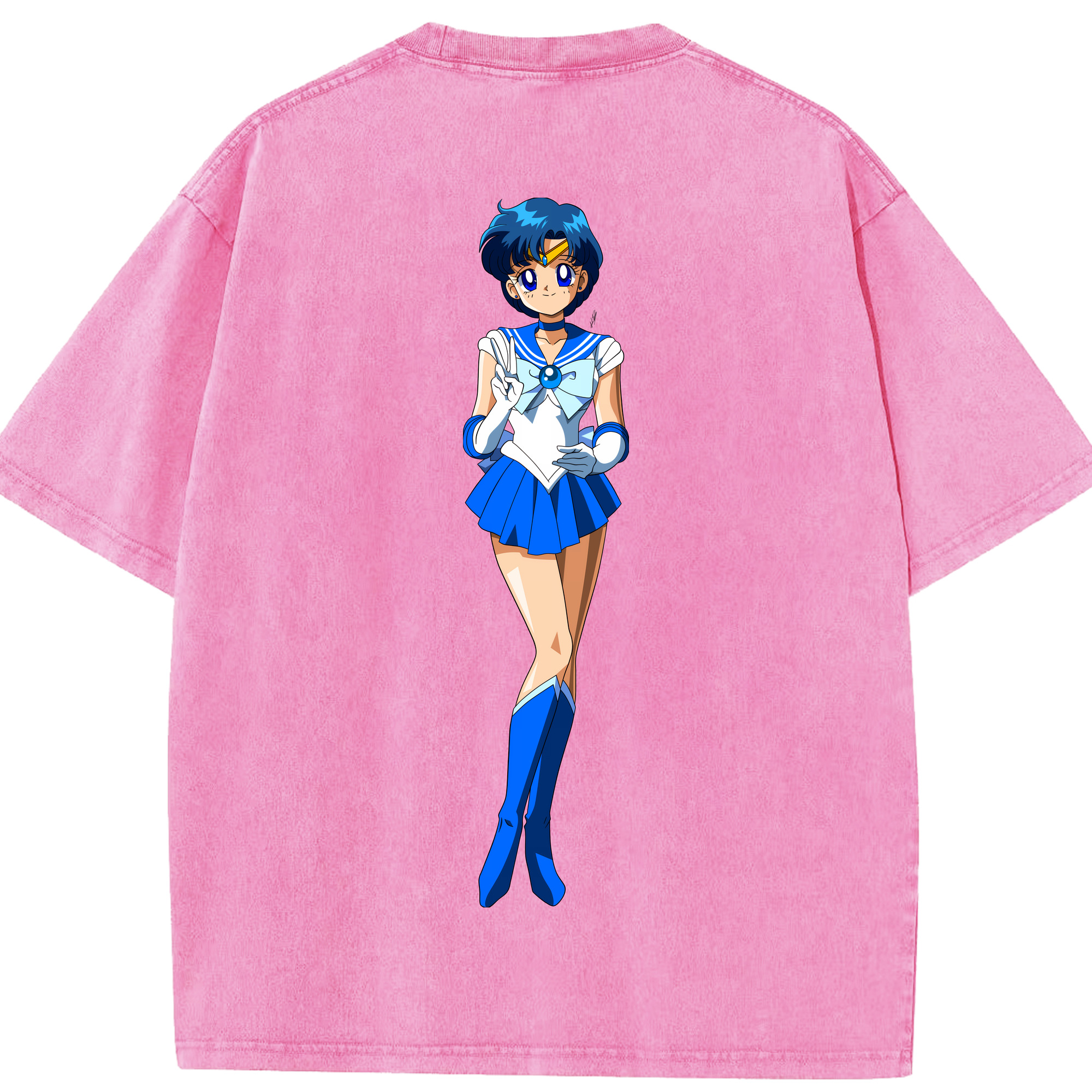 （画像用） 美少女戦士セーラームーン 水野 亜美 みずの あみ Sailor Moon Mizuno Ami 綿100% ヴィンテージ風 半袖Tシャツ（背面プリント）